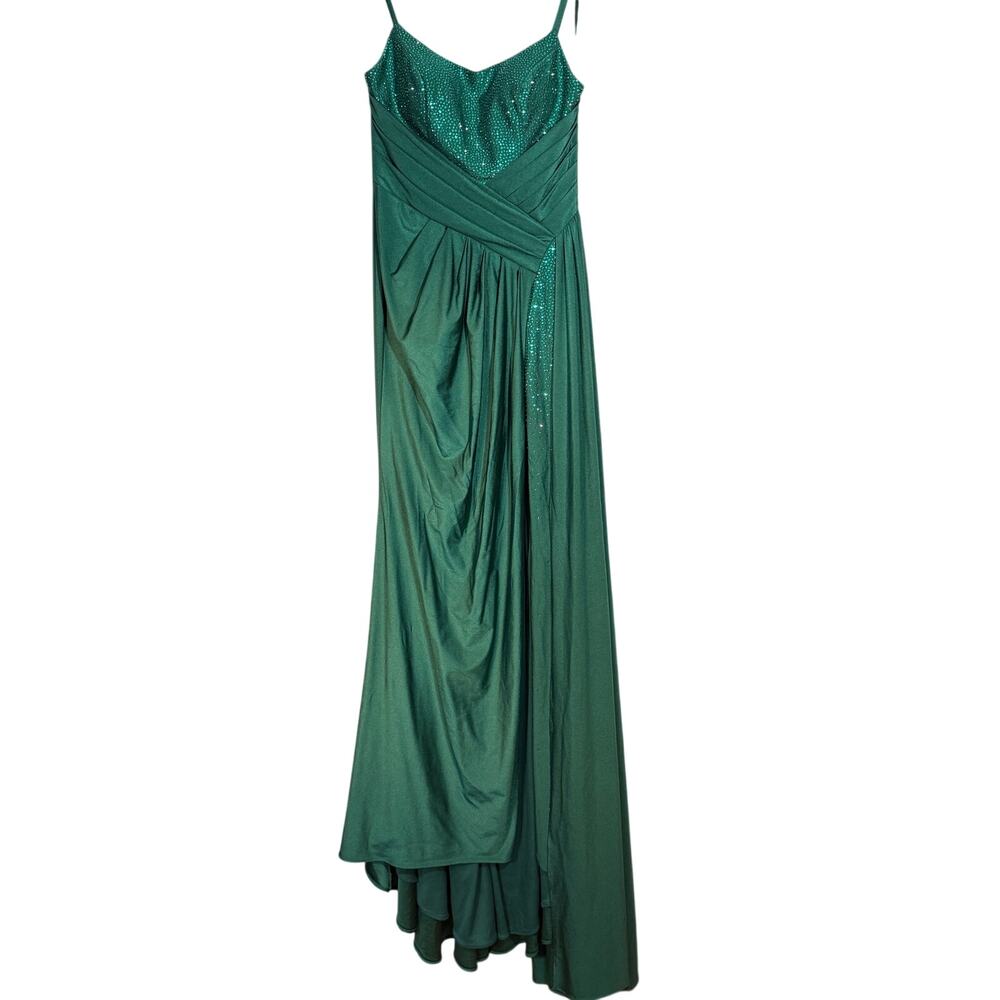 Ladivine Emerald Green Jewel Tone Sparkle Maxi Prom Holiday Event Dress M